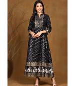 Juniper Black Rayon Printed Anarkali kurti