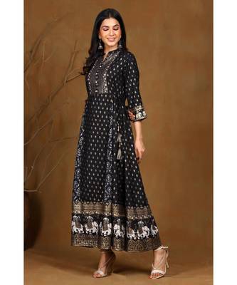 Juniper Black Rayon Printed Anarkali kurti 2