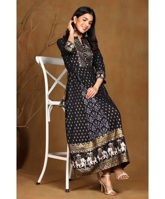 Juniper Black Rayon Printed Anarkali kurti 5