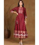 Juniper Wine Rayon Printed Anarkali kurti