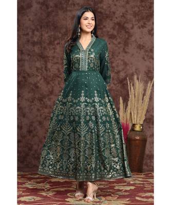 Juniper Jadegreen Rayon Printed Anarkali kurti 1