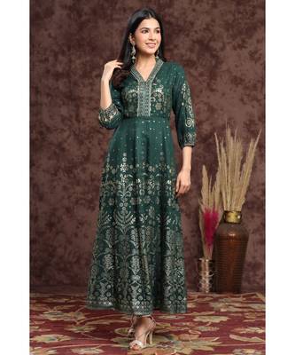 Juniper Jadegreen Rayon Printed Anarkali kurti 2