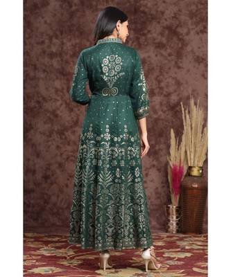 Juniper Jadegreen Rayon Printed Anarkali kurti 3