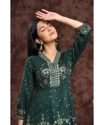Juniper Jadegreen Rayon Printed Anarkali kurti 4