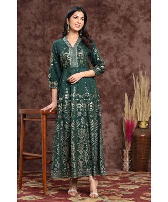 Juniper Jadegreen Rayon Printed Anarkali kurti 5