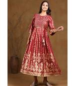 Juniper Maroon Shantoon Printed Anarkali kurti