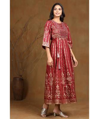 Juniper Maroon Shantoon Printed Anarkali kurti 2