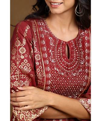Juniper Maroon Shantoon Printed Anarkali kurti 4
