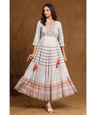 Juniper Grey Rayon Embroidered Flared kurti 1