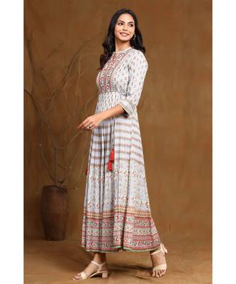 Juniper Grey Rayon Embroidered Flared kurti 2