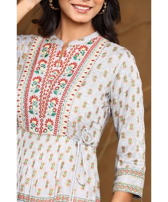 Juniper Grey Rayon Embroidered Flared kurti 4