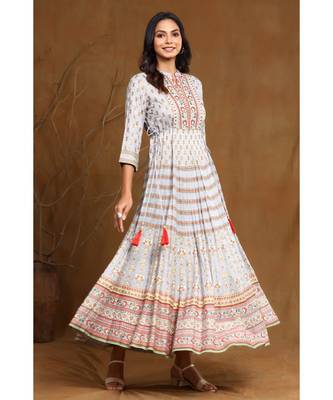 Juniper Grey Rayon Embroidered Flared kurti 5