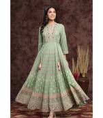 Juniper Pistagreen Rayon Embroidered Flared kurti