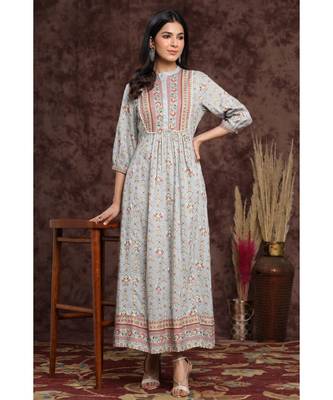 Juniper Grey Rayon Printed A-line kurti 2