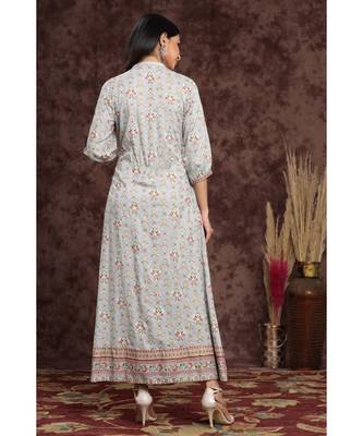 Juniper Grey Rayon Printed A-line kurti 3