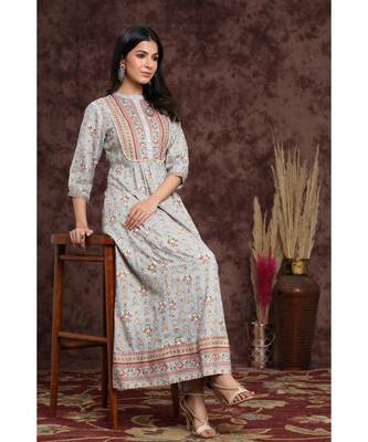 Juniper Grey Rayon Printed A-line kurti 5