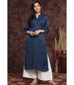 Juniper Navyblue Rayon Jacquard Straight Kurta