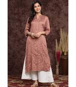 Juniper Rosepink Rayon Jacquard Straight Kurta