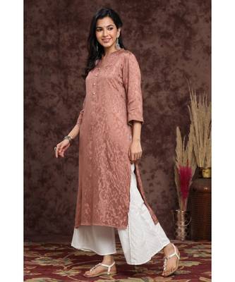 Juniper Rosepink Rayon Jacquard Straight Kurta 2