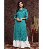 Juniper Teal Rayon Jacquard Straight Kurta