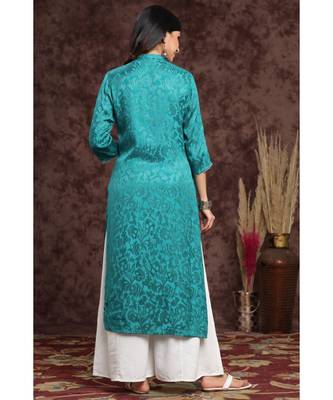 Juniper Teal Rayon Jacquard Straight Kurta 3