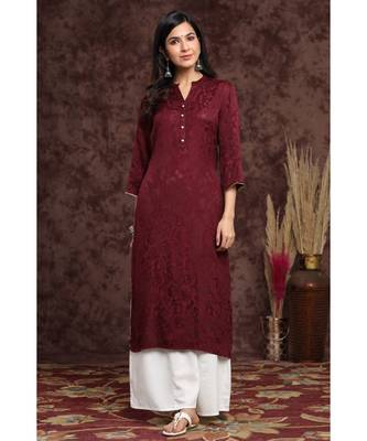 Juniper Wine Rayon Jacquard Straight Kurta 1