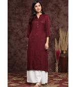 Juniper Wine Rayon Jacquard Straight Kurta