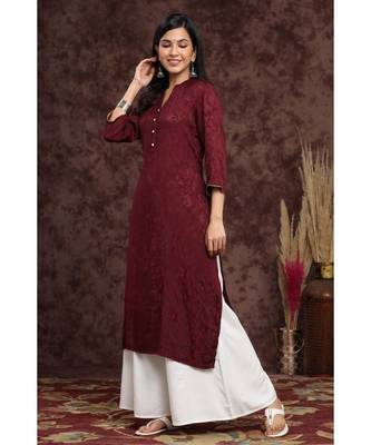 Juniper Wine Rayon Jacquard Straight Kurta 2
