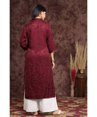 Juniper Wine Rayon Jacquard Straight Kurta 3