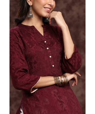 Juniper Wine Rayon Jacquard Straight Kurta 4