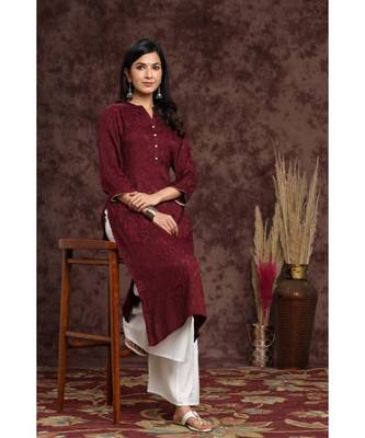 Juniper Wine Rayon Jacquard Straight Kurta 5