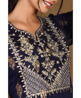 Juniper Navyblue Rayon Embroidered Straight Kurta 4