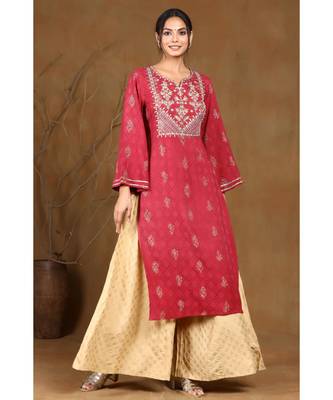 Juniper Wine Rayon Embroidered Straight Kurta 2