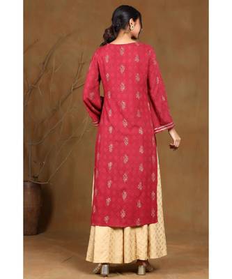 Juniper Wine Rayon Embroidered Straight Kurta 3