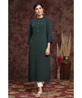 Juniper Bottelgreen Rayon Slub Embellished Straight Kurta 1