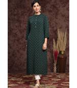 Juniper Bottelgreen Rayon Slub Embellished Straight Kurta