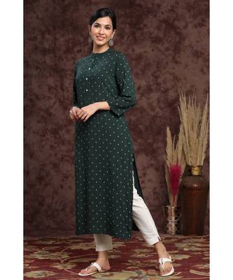 Juniper Bottelgreen Rayon Slub Embellished Straight Kurta 2