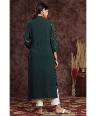Juniper Bottelgreen Rayon Slub Embellished Straight Kurta 3