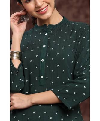 Juniper Bottelgreen Rayon Slub Embellished Straight Kurta 4