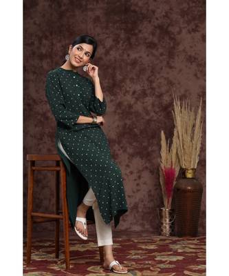Juniper Bottelgreen Rayon Slub Embellished Straight Kurta 5