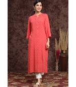 Juniper Coral Rayon Slub Embellished Straight Kurta