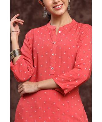 Juniper Coral Rayon Slub Embellished Straight Kurta 4