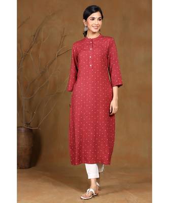 Juniper Wine Rayon Slub Embellished Straight Kurta 1