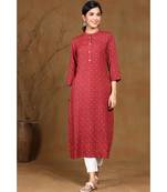 Juniper Wine Rayon Slub Embellished Straight Kurta