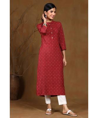 Juniper Wine Rayon Slub Embellished Straight Kurta 2