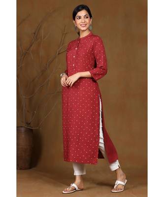 Juniper Wine Rayon Slub Embellished Straight Kurta 5