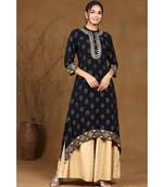 Juniper Black Rayon Dobby Asymmetric Kurta