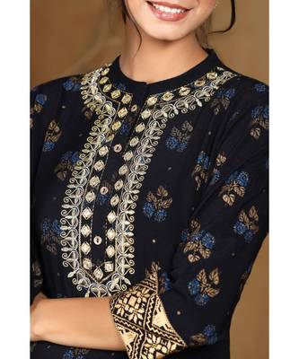 Juniper Black Rayon Dobby Asymmetric Kurta 4