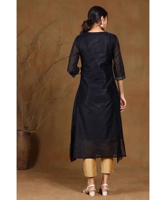 Juniper Black Modal Chanderi Printed Straight Kurta 3