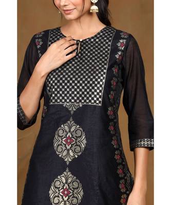 Juniper Black Modal Chanderi Printed Straight Kurta 4